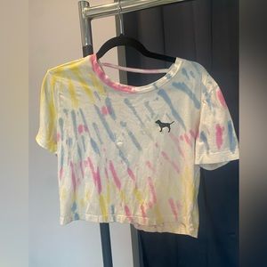 PINK Cropped Tee with Crisscross Back